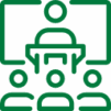 Eventos Icono verde de tres personas atendiendo a una conferencia